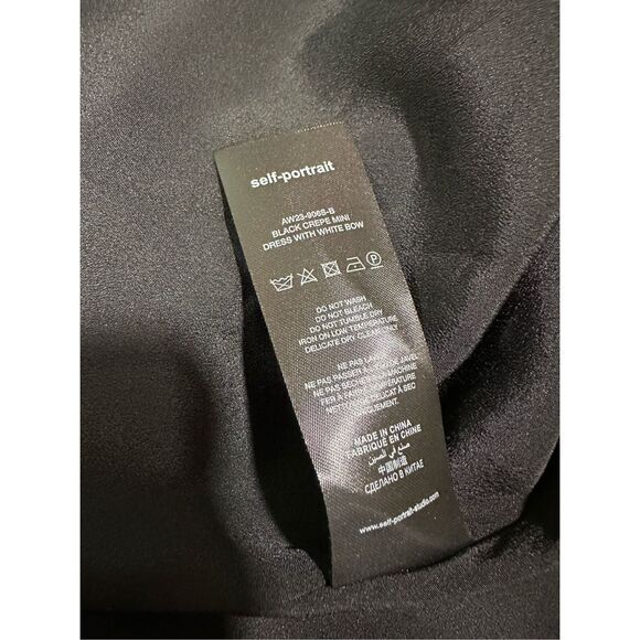 NWT Self-Portrait Crepe Embellished Two-Tone Mini Dress With White Bow Black 10 - Picture 9 of 9